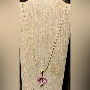 Vintage Natural African light Amethyst gemstone on 925 sterling silver necklace